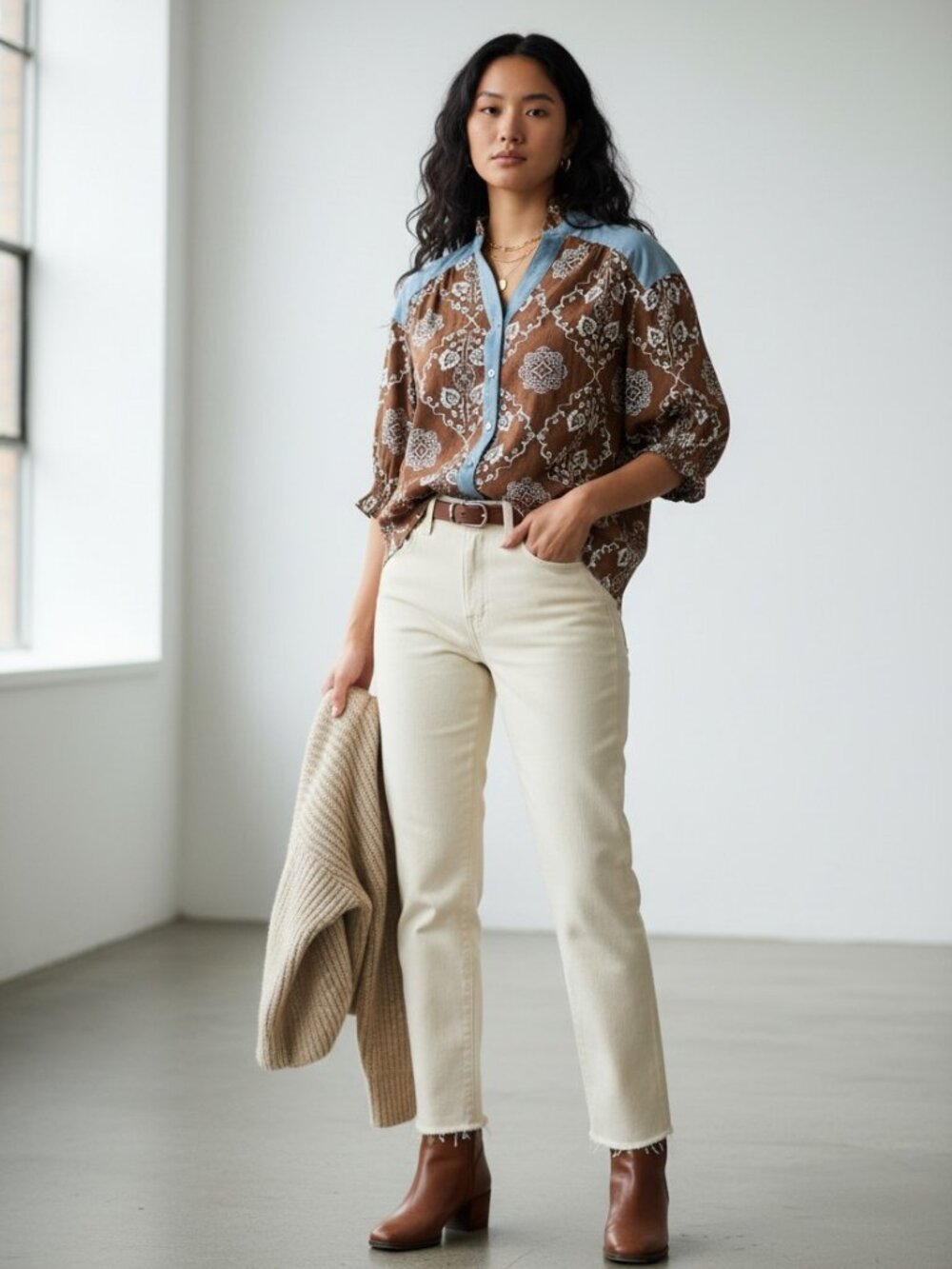 THML Southwestern Print Blouse NWT Rust Boho Folk Sz S